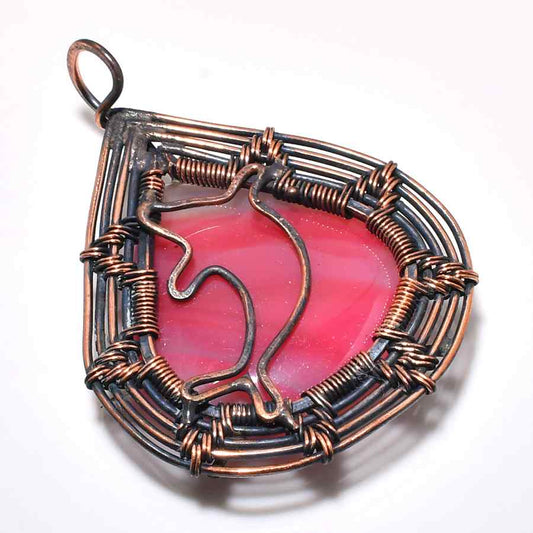 Elemental Elegance – Pink Agate & Copper Wire Pendant