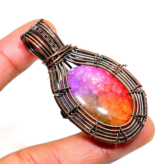 Aurora’s Whisper – Rainbow Agate Copper Pendant