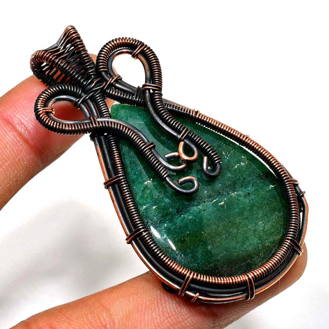 Verdant Whisper – Copper-Wrapped Green Gem Pendant