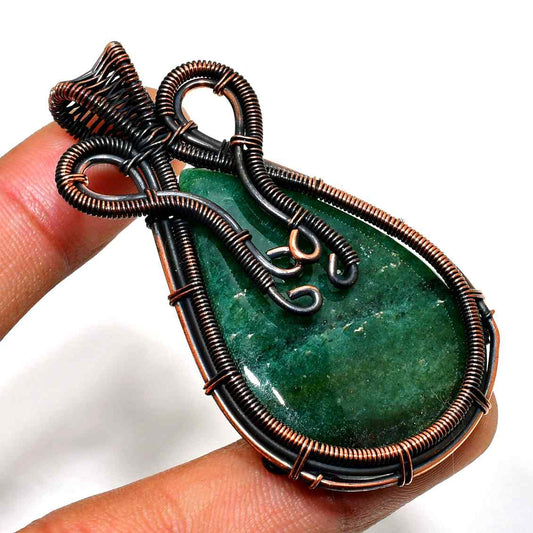 Verdant Whisper – Copper-Wrapped Green Gem Pendant