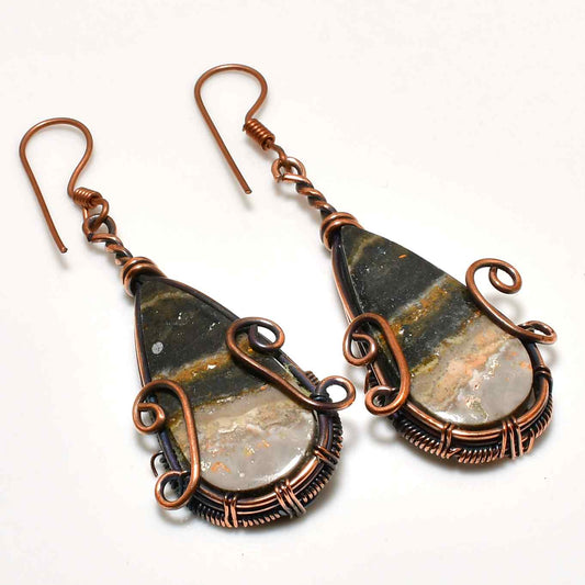 Gaia’s Whisper – Copper Gemstone Earrings