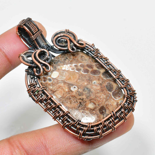 Aura’s Embrace – Hand-Wrapped Copper & Natural Stone Pendant