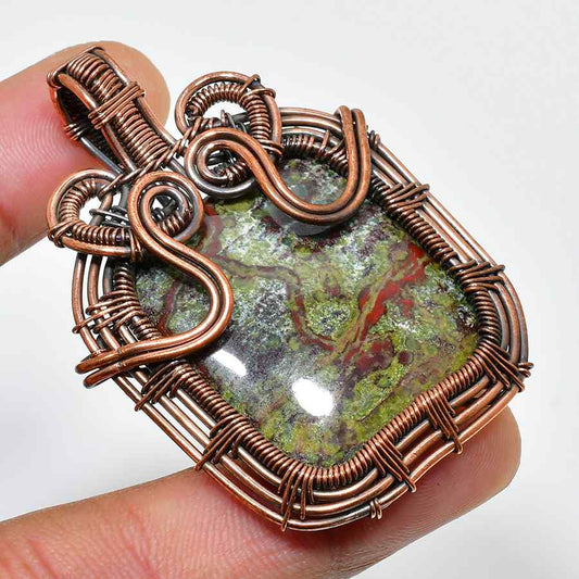 Gaia’s Embrace – Green Jasper Copper Pendant