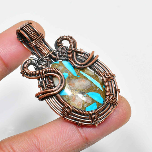Terra’s Embrace – Handwrapped Turquoise & Copper Pendant