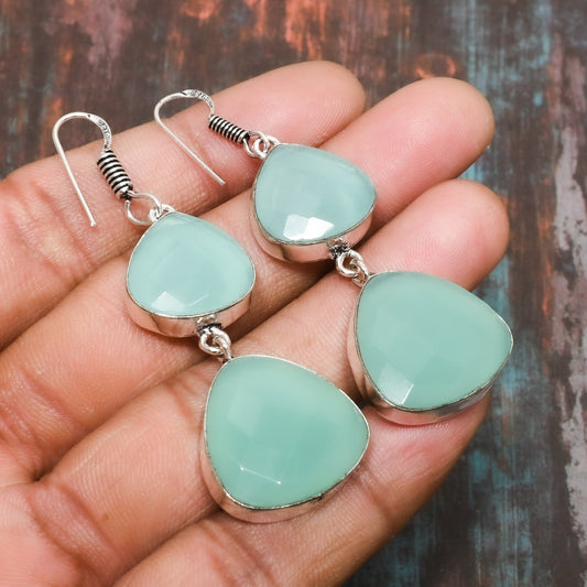 Sea Breeze – Aqua Chalcedony & Sterling Silver Earrings