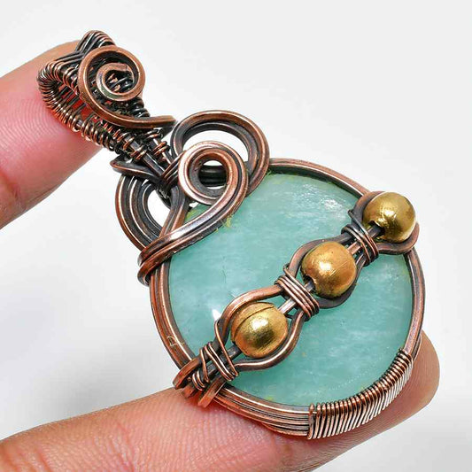 Serenity’s Embrace – Amazonite Copper & Gold Pendant