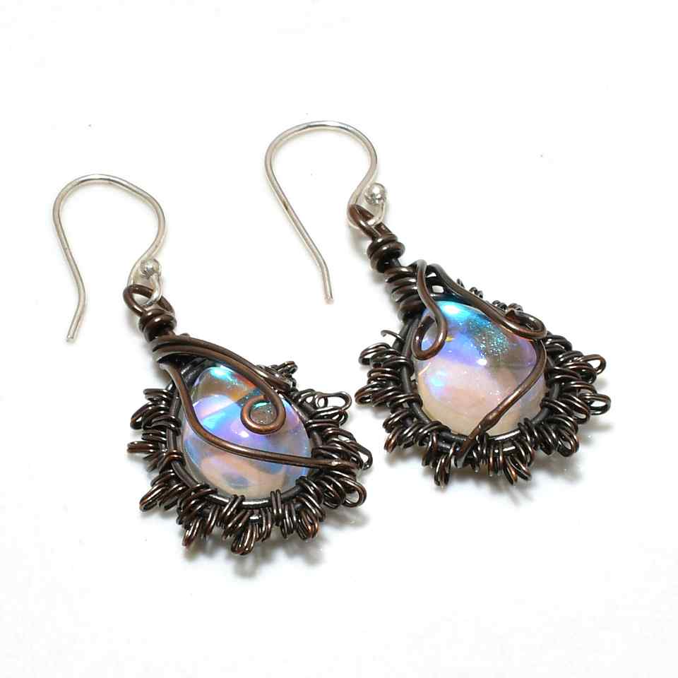 Celestial Whispers – Copper-Wrapped Opal Earrings