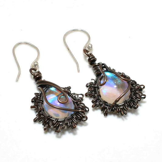 Celestial Whispers – Copper-Wrapped Opal Earrings