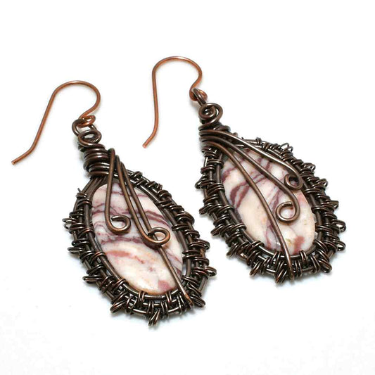 Earthbound Elegance – Striped Stone Copper Earrings