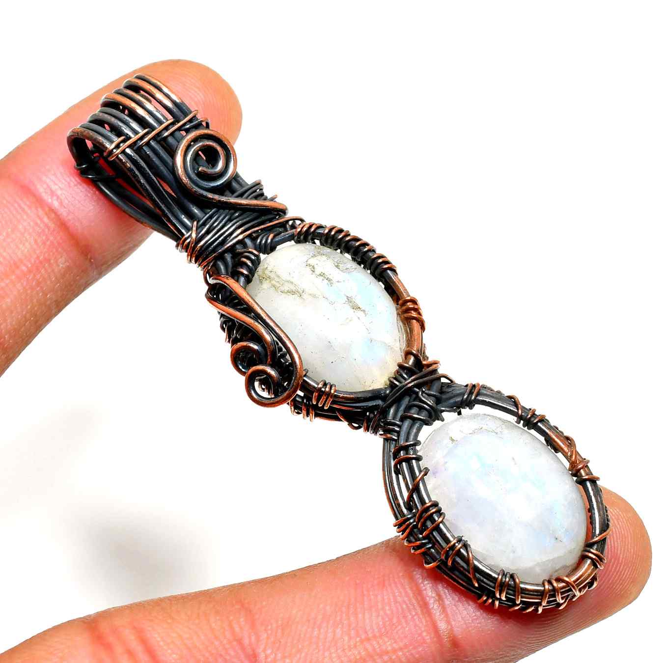 Celestial Embrace – Moonstone & Copper Pendant