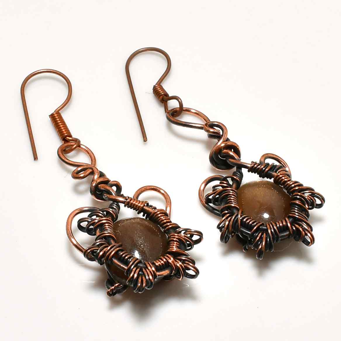 Rowan’s Ember – Smoky Quartz Copper Earrings