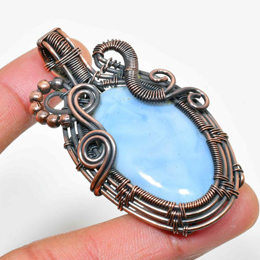 Serenity’s Whisper – Blue Lace Agate Copper Pendant