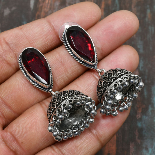 Ruby Radiance – Sterling Silver Drop Earrings