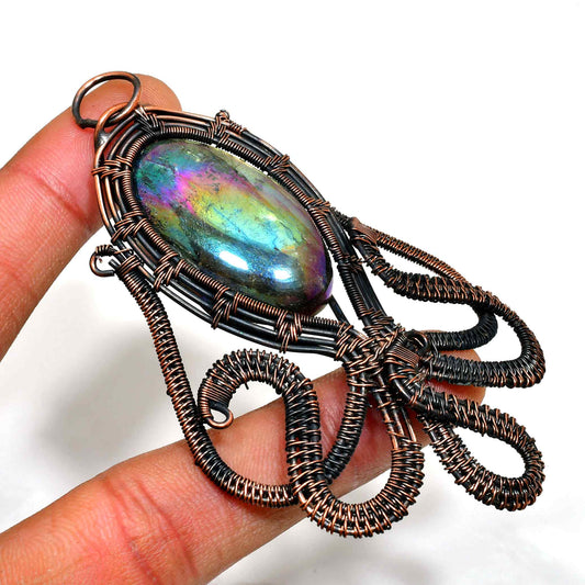 Ocean’s Dream – Labradorite Copper Octopus Pendant