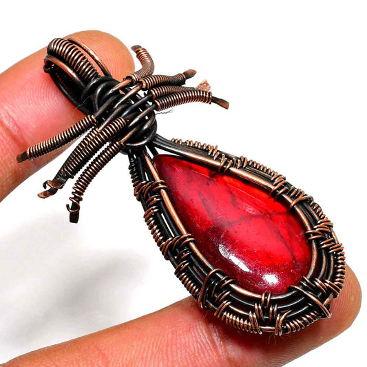Crimson Embrace – Copper-Wrapped Red Stone Pendant