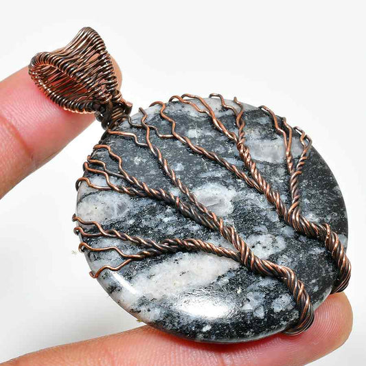 Gaia’s Balance – Black & White Stone Tree of Life Pendant