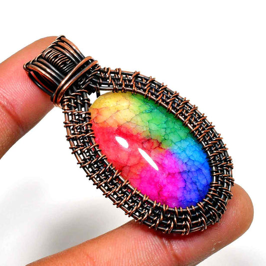 Aurora’s Prism – Rainbow Aura Quartz Copper Pendant