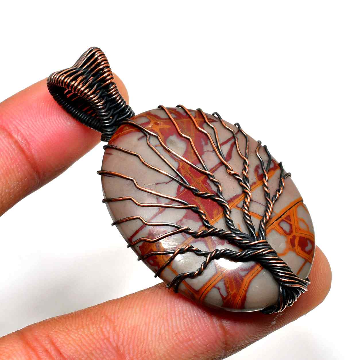 Earth’s Embrace – Agate & Copper Tree of Life Pendant