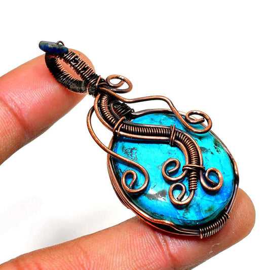 Azure Serenity – Copper-Wrapped Blue Gem Pendant