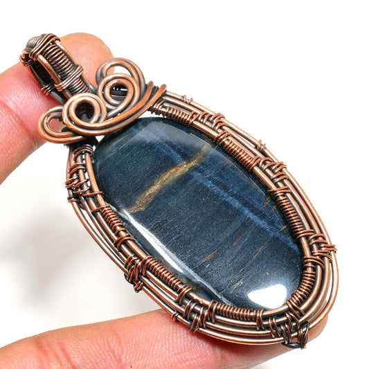 Celestine’s Shield – Blue Tiger’s Eye Copper Pendant