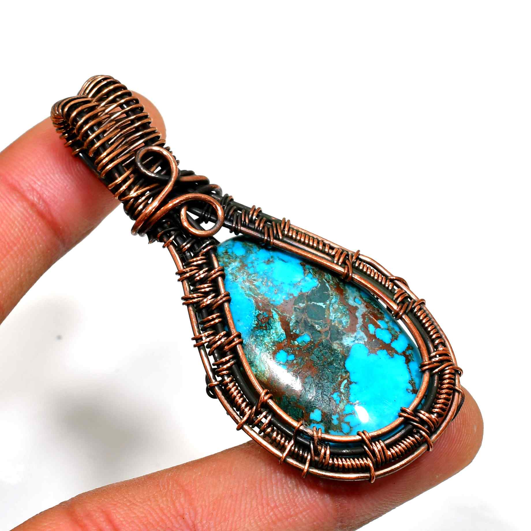 Whispering Turquoise – Handcrafted Copper Wire Pendant