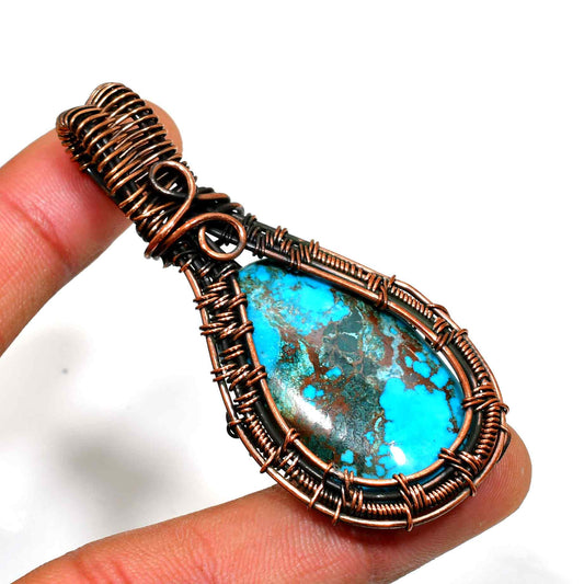 Whispering Turquoise – Handcrafted Copper Wire Pendant