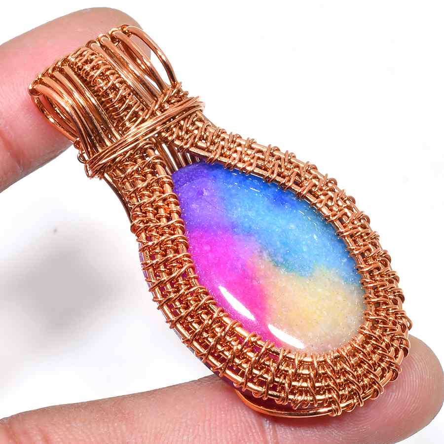 Aurora’s Embrace – Copper-Wrapped Aura Quartz Pendant