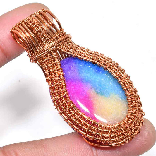 Aurora’s Embrace – Copper-Wrapped Aura Quartz Pendant