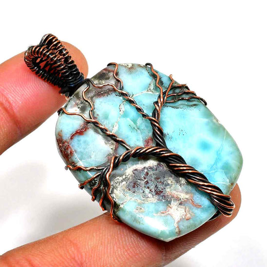 Ocean Embrace – Larimar Copper Pendant