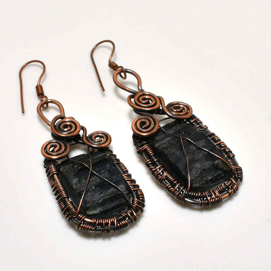 Midnight Guardian – Black Tourmaline Copper Earrings