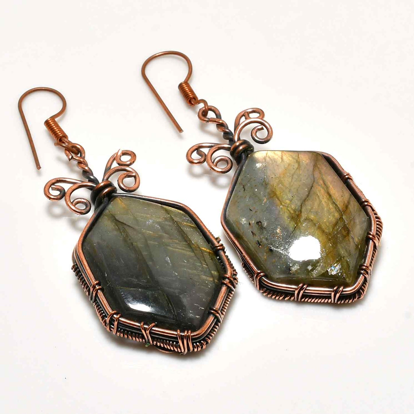 Labradorite Oasis – Copper Wire Wrapped Earrings