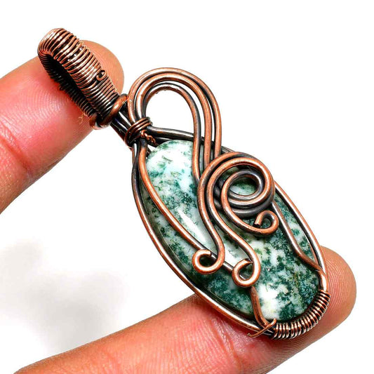 Aria’s Balance – Jade & Copper Wire Pendant