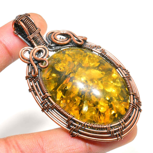 Radiant Ember – Handcrafted Amber & Copper Pendant