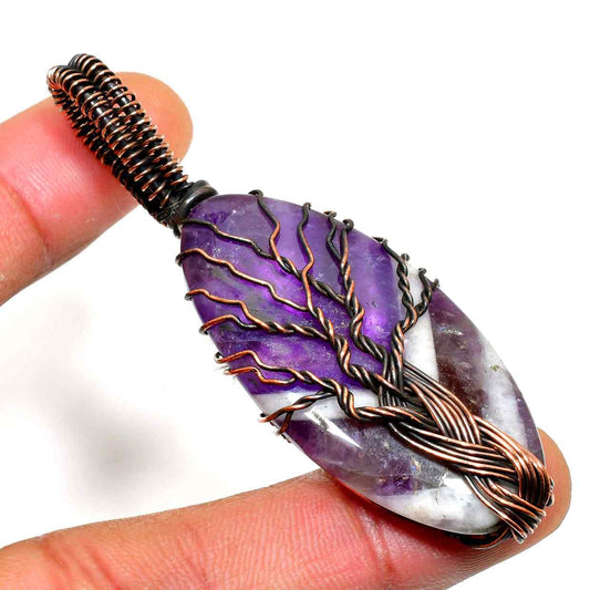 Ezra’s Veil – Oxidized Copper Amethyst Pendant