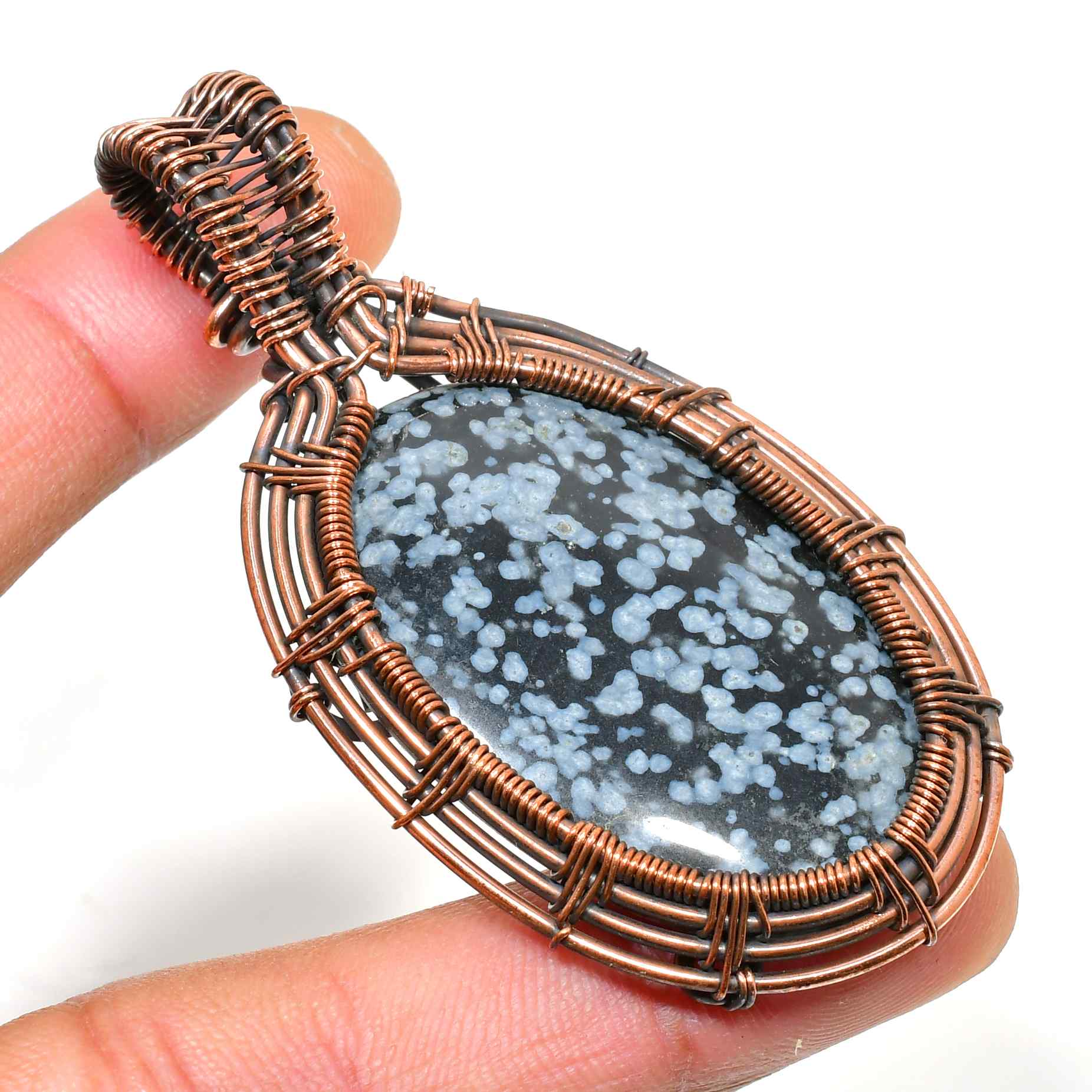 Eira’s Harmony – Snowflake Obsidian Copper Pendant