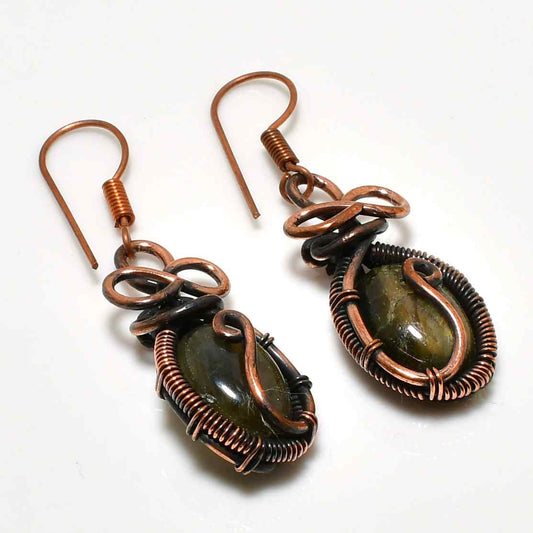 Aurora’s Veil – Labradorite Copper Earrings