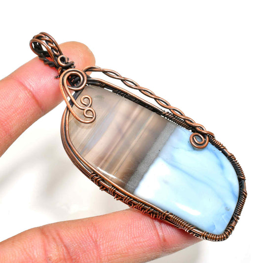 Ocean Whisper – Blue Lace Agate Copper Pendant