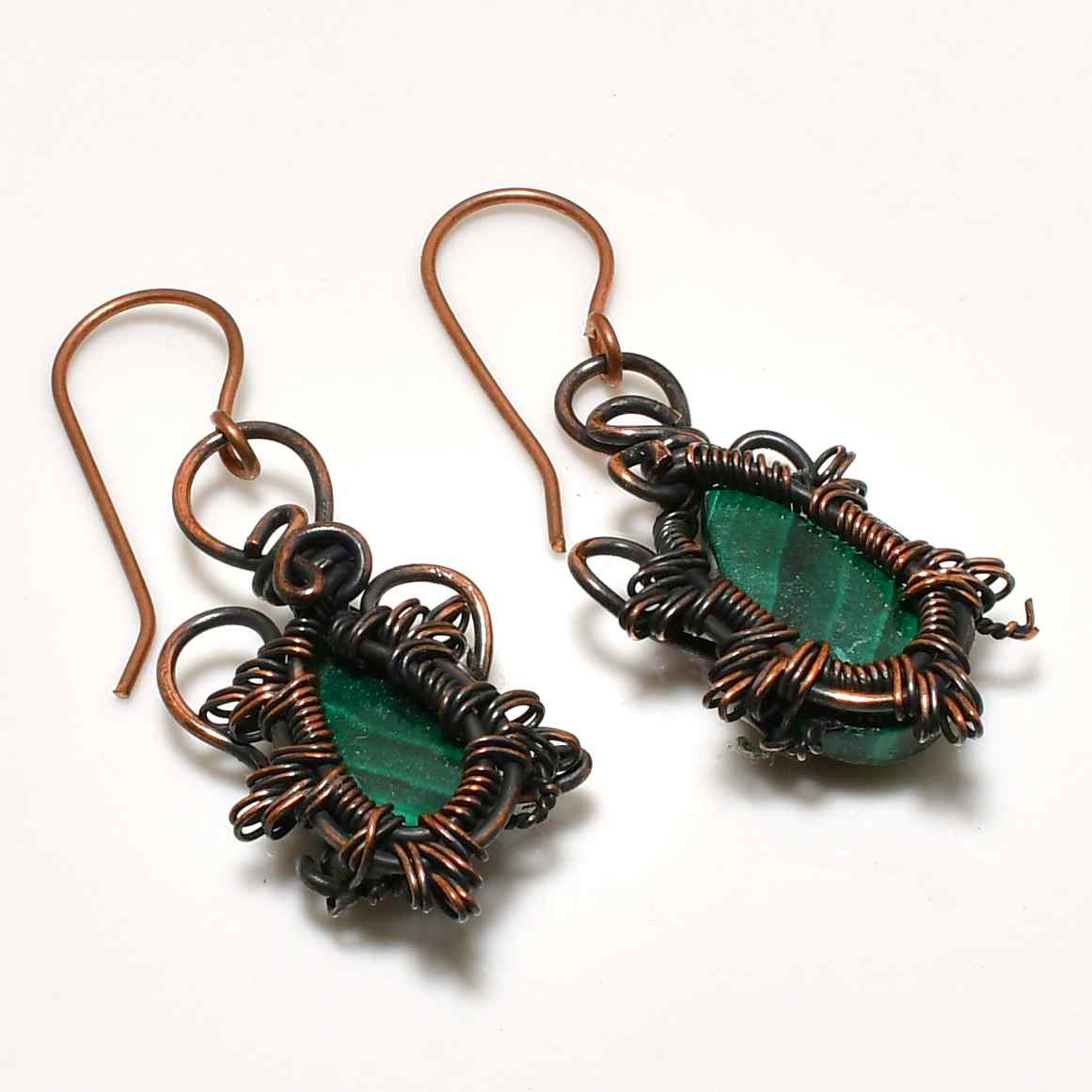 Emerald Embrace – Malachite Copper Earrings