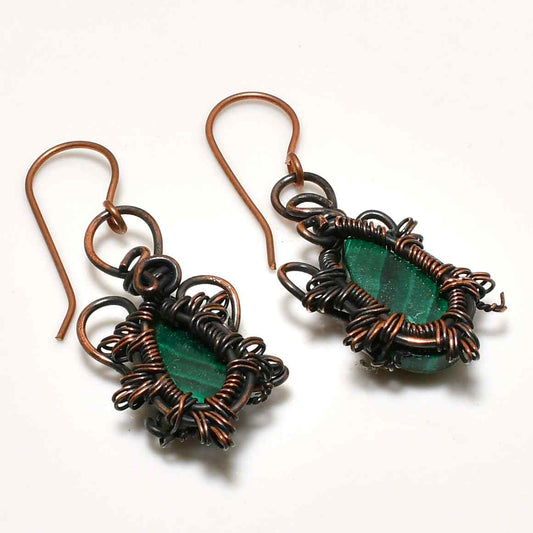 Emerald Embrace – Malachite Copper Earrings