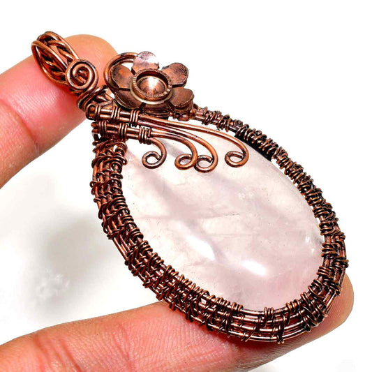 Harmony’s Heart – Copper-Wrapped Rose Quartz Pendant