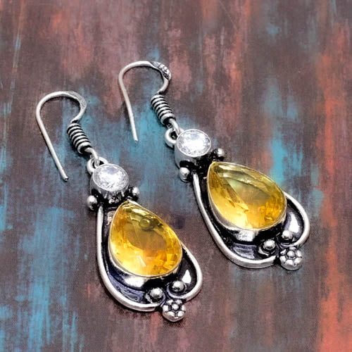 Citrine Cascade – Handcrafted Sterling Silver Teardrop Earrings