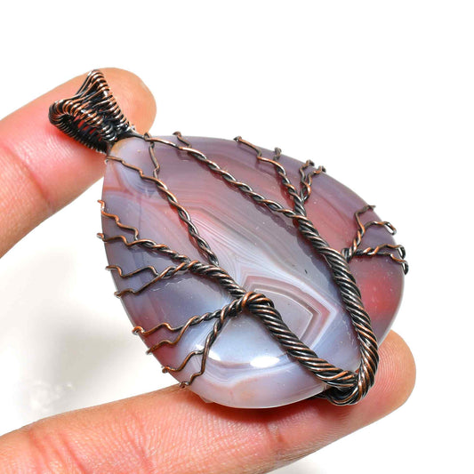 Gaia’s Embrace – Agate & Copper Tree of Life Pendant