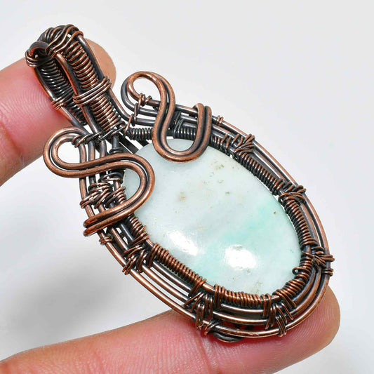 Harmony’s Embrace – Amazonite & Oxidized Copper Pendant