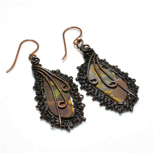 Earthbound Grace – Copper-Wrapped Natural Stone Earrings
