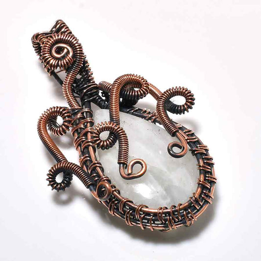 Luna’s Embrace – Oxidized Copper Moonstone Pendant