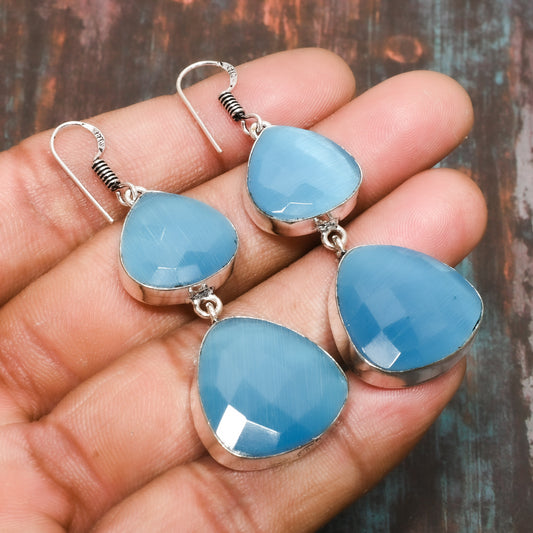 Ocean’s Whisper – Blue Chalcedony Silver Earrings