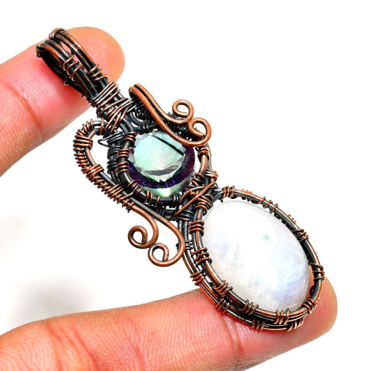 Celestial Harmony – Moonstone & Amethyst Copper Pendant
