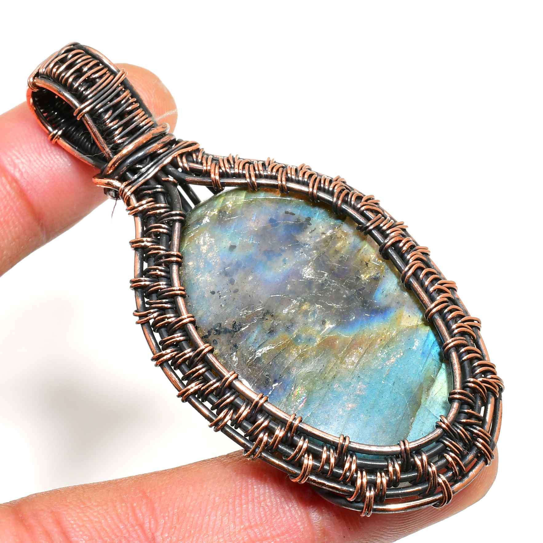 Aurora’s Veil – Labradorite Copper Pendant