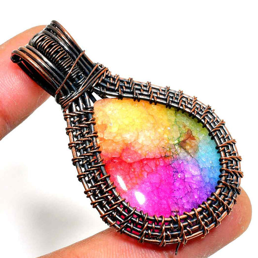 Rainbow Reverie – Copper Aura Quartz Pendant