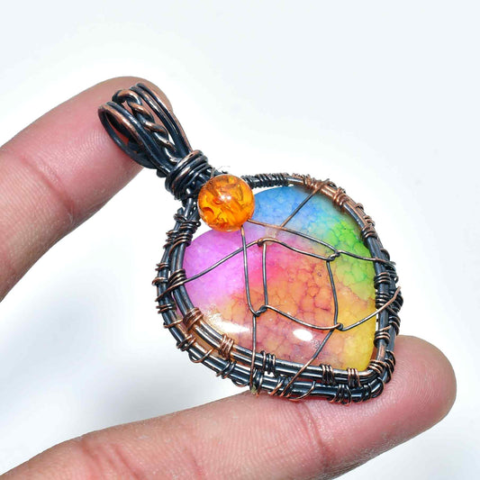 Vibrant Harmony – Agate & Copper Pendant